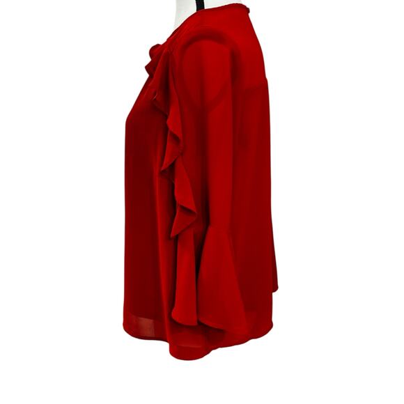 Monteau Burnt Orange Ruffle Sleeve Blouse Medium Womens Flowy Dressy Top - Picture 4 of 8